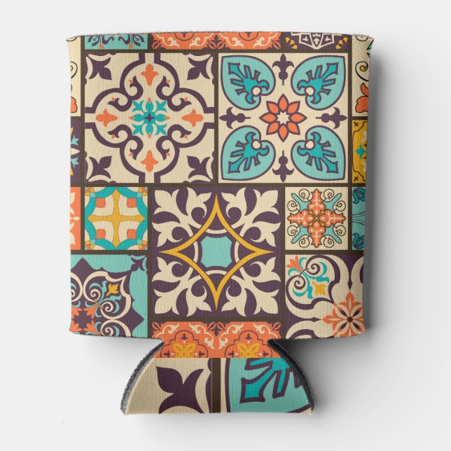 Colorful Patchwork Islam Motifs Tile Can Cooler (Front)