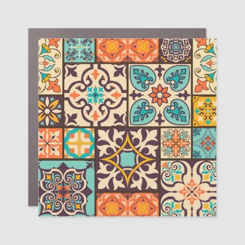 Colorful Patchwork Islam Motifs Tile Car Magnet