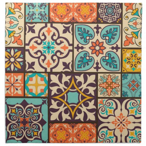 Colorful Patchwork Islam Motifs Tile Cloth Napkin