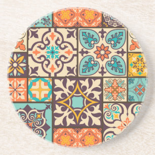 Colorful Patchwork Islam Motifs Tile Coaster