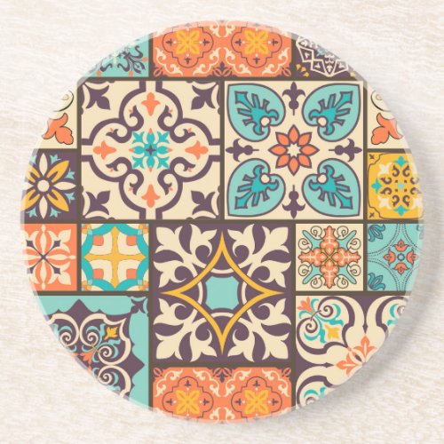 Colorful Patchwork Islam Motifs Tile Coaster