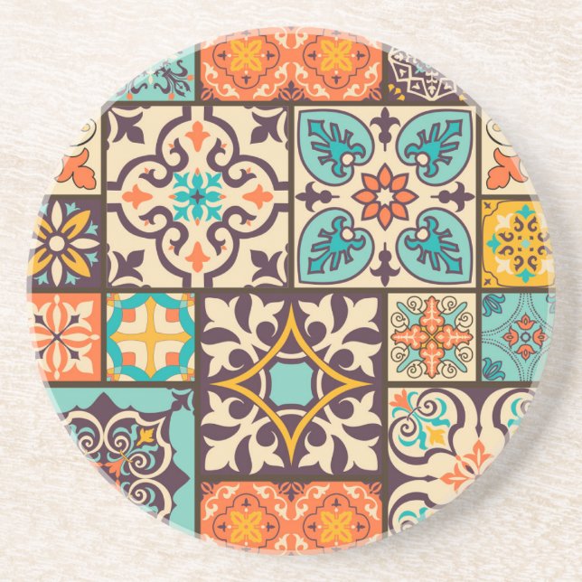 Colorful Patchwork Islam Motifs Tile Coaster (Front)