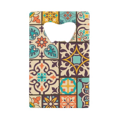 Colorful Patchwork Islam Motifs Tile Credit Card Bottle Opener