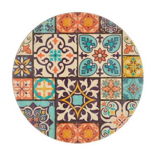 Colorful Patchwork Islam Motifs Tile Cutting Board