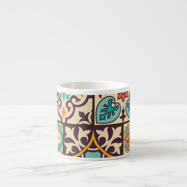 Colorful Patchwork Islam Motifs Tile Espresso Cup (Front)