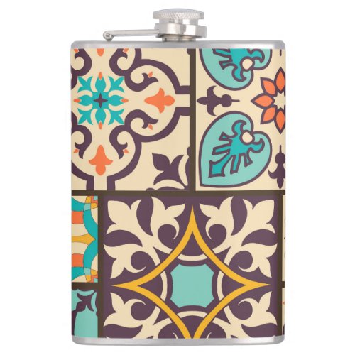 Colorful Patchwork Islam Motifs Tile Flask