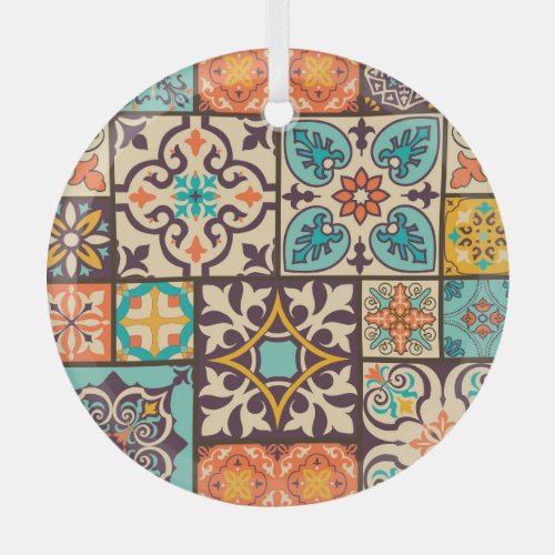 Colorful Patchwork Islam Motifs Tile Glass Ornament