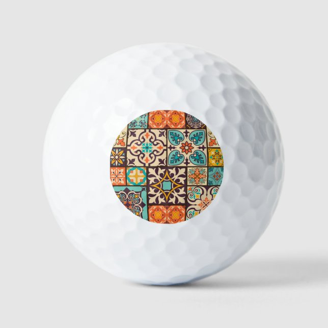 Colorful Patchwork Islam Motifs Tile Golf Balls (Front)
