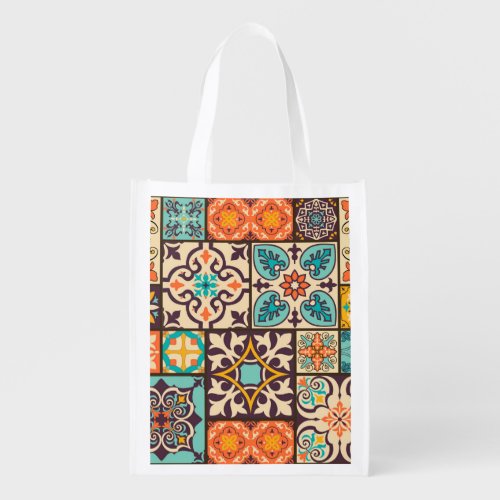 Colorful Patchwork Islam Motifs Tile Grocery Bag