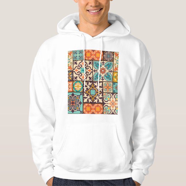 Colorful Patchwork Islam Motifs Tile Hoodie (Front)