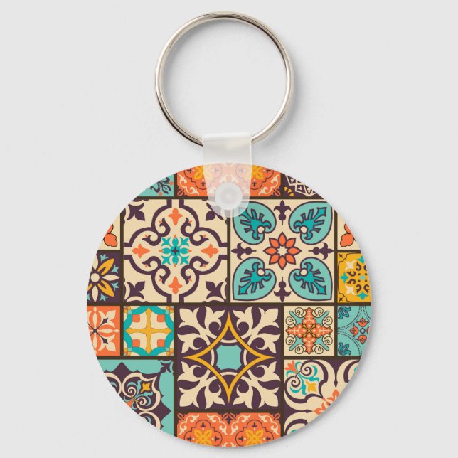 Colorful Patchwork Islam Motifs Tile Keychain (Front)