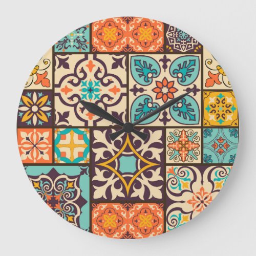 Colorful Patchwork Islam Motifs Tile Large Clock
