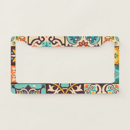 Colorful Patchwork Islam Motifs Tile License Plate Frame