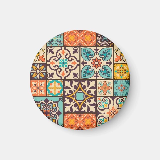 Colorful Patchwork Islam Motifs Tile Magnet (Front)