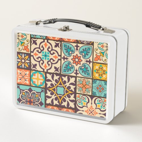 Colorful Patchwork Islam Motifs Tile Metal Lunch Box