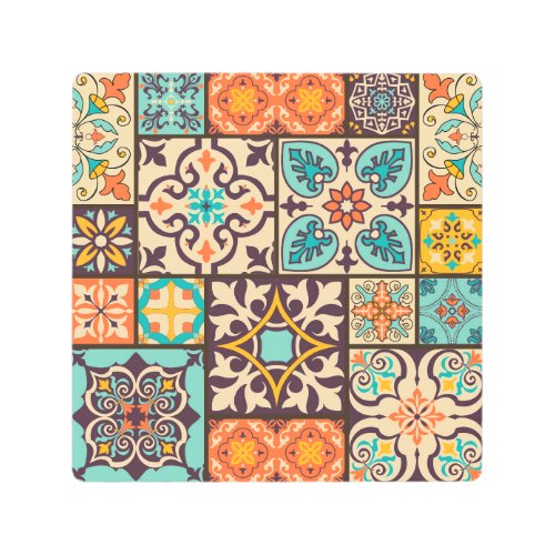 Colorful Patchwork Islam Motifs Tile Metal Print