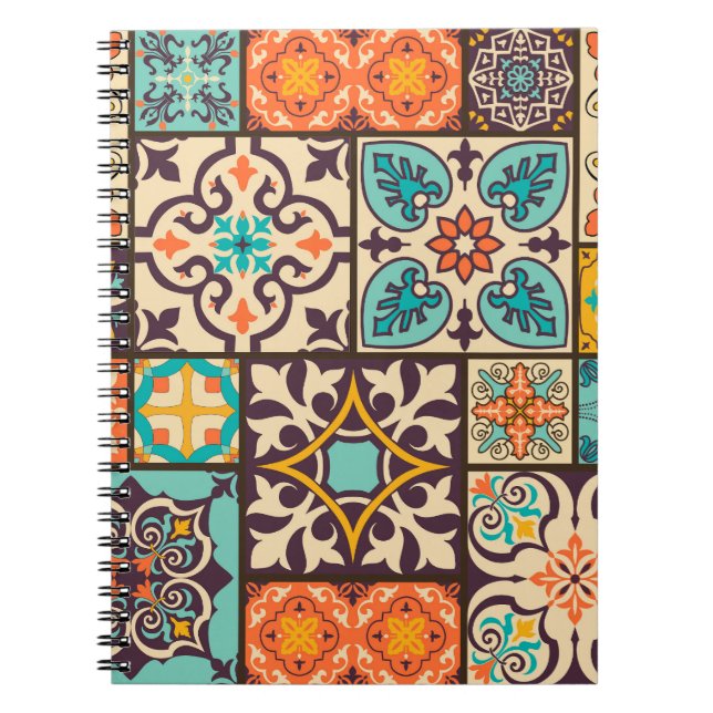 Colorful Patchwork Islam Motifs Tile Notebook (Front)