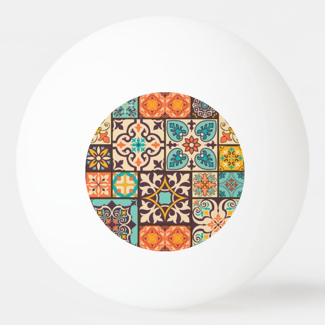 Colorful Patchwork Islam Motifs Tile Ping Pong Ball (Front)