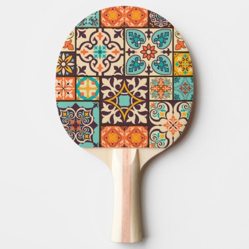 Colorful Patchwork Islam Motifs Tile Ping Pong Paddle