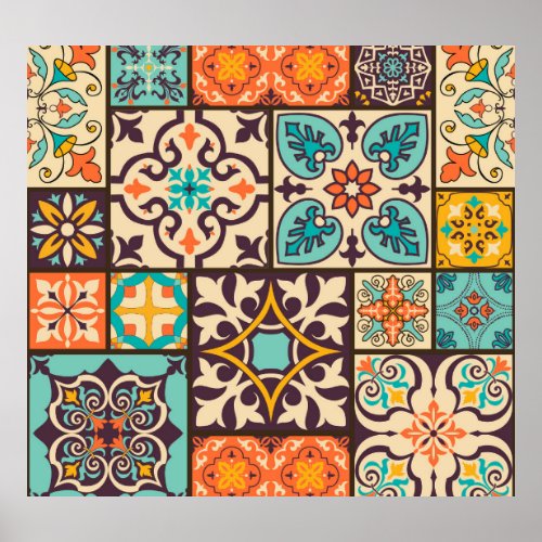Colorful Patchwork Islam Motifs Tile Poster