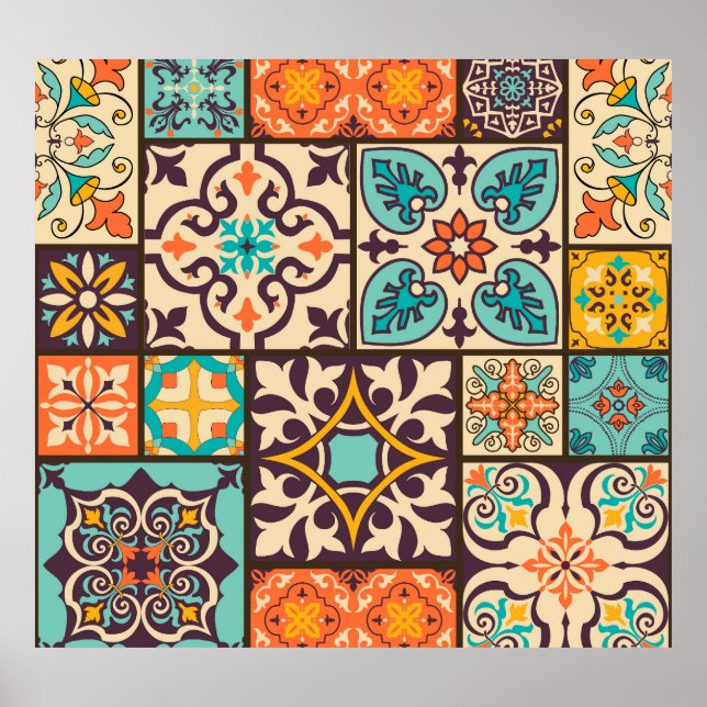 Colorful Patchwork Islam Motifs Tile Poster (Front)
