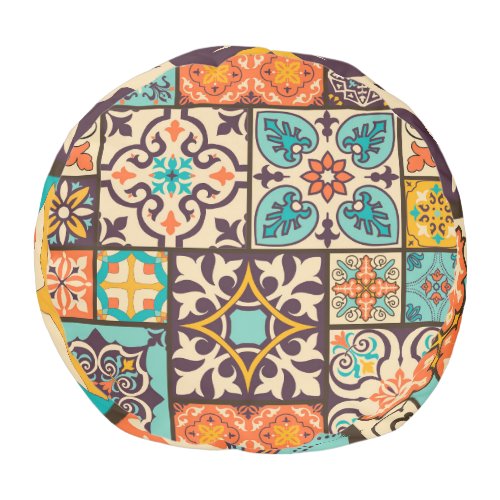 Colorful Patchwork Islam Motifs Tile Pouf