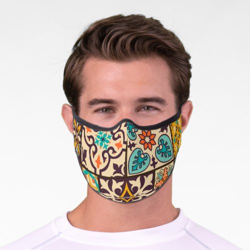 Colorful Patchwork Islam Motifs Tile Premium Face Mask