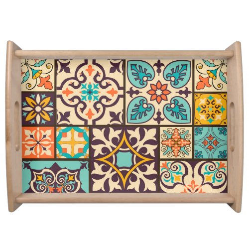 Colorful Patchwork Islam Motifs Tile Serving Tray