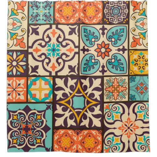Colorful Patchwork Islam Motifs Tile Shower Curtain