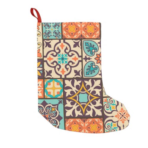 Colorful Patchwork Islam Motifs Tile Small Christmas Stocking