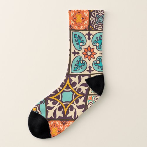 Colorful Patchwork Islam Motifs Tile Socks