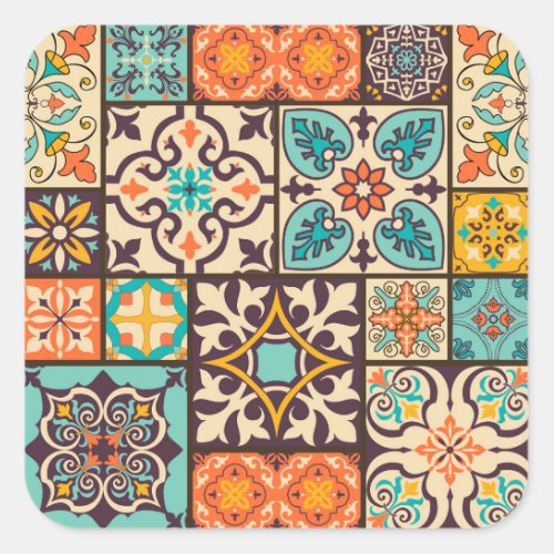 Colorful Patchwork Islam Motifs Tile Square Sticker