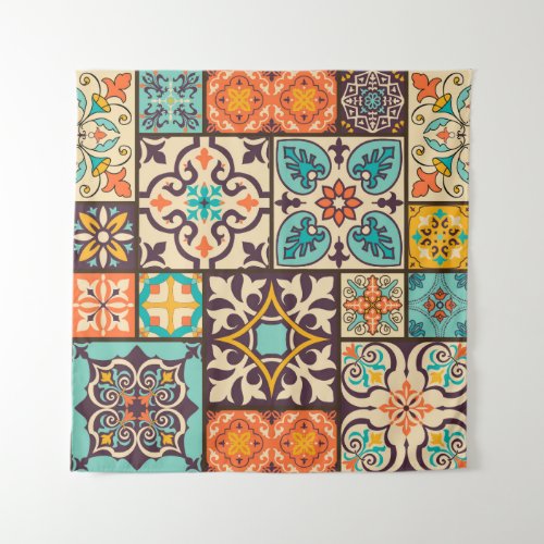 Colorful Patchwork Islam Motifs Tile Tapestry