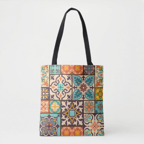 Colorful Patchwork Islam Motifs Tile Tote Bag