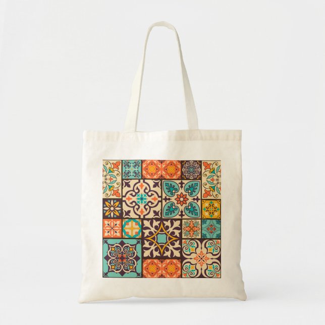 Colorful Patchwork Islam Motifs Tile Tote Bag (Front)