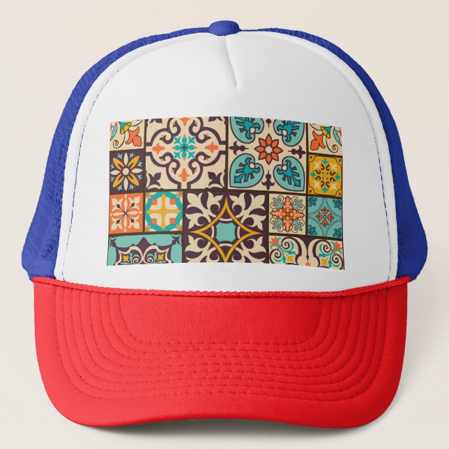 Colorful Patchwork Islam Motifs Tile Trucker Hat (Front)