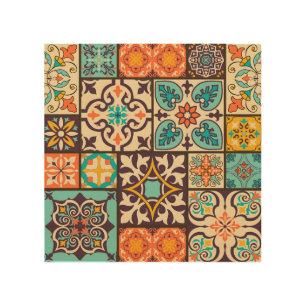 Colorful Patchwork Islam Motifs Tile Wood Wall Art