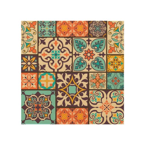 Colorful Patchwork Islam Motifs Tile Wood Wall Art