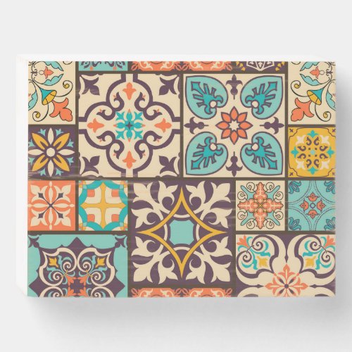 Colorful Patchwork Islam Motifs Tile Wooden Box Sign