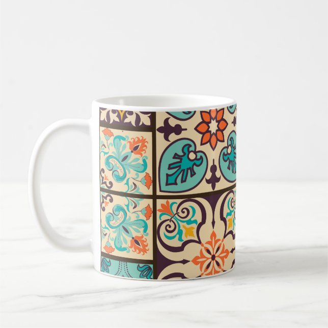 Colorful Patchwork Islamic Majolica Tile Coffee Mug (Left)