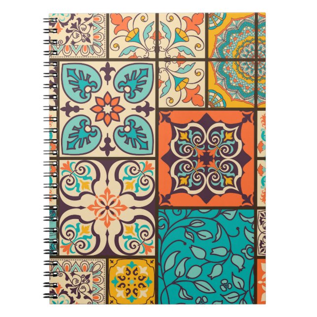 Colorful Patchwork Islamic Majolica Tile Notebook (Front)