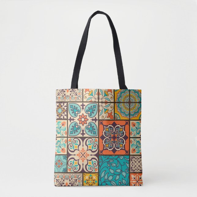 Colorful Patchwork Islamic Majolica Tile Tote Bag (Front)