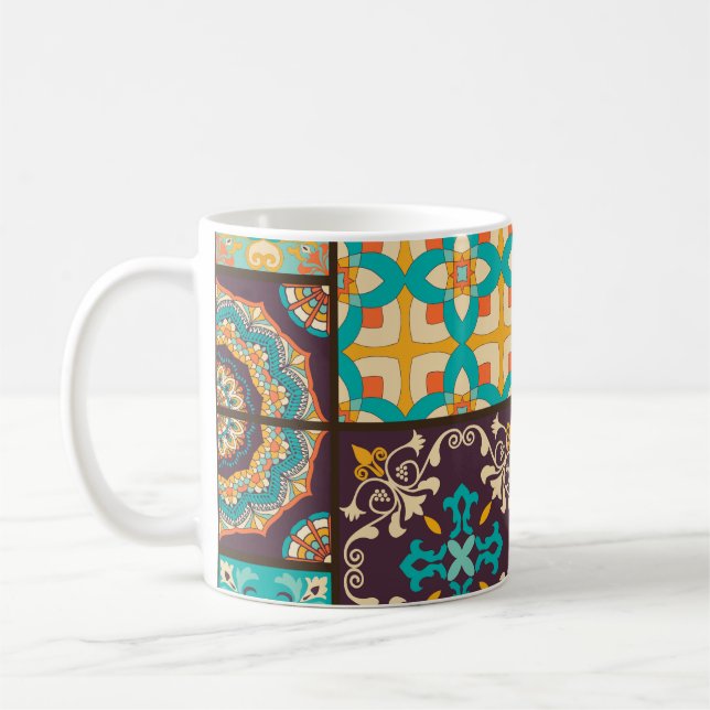 Colorful Patchwork Islamic Tile Seamless Coffee Mug (Left)