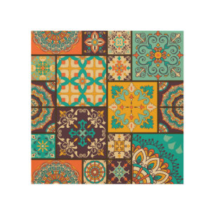 Colorful Patchwork Islamic Tile Seamless Wood Wall Art