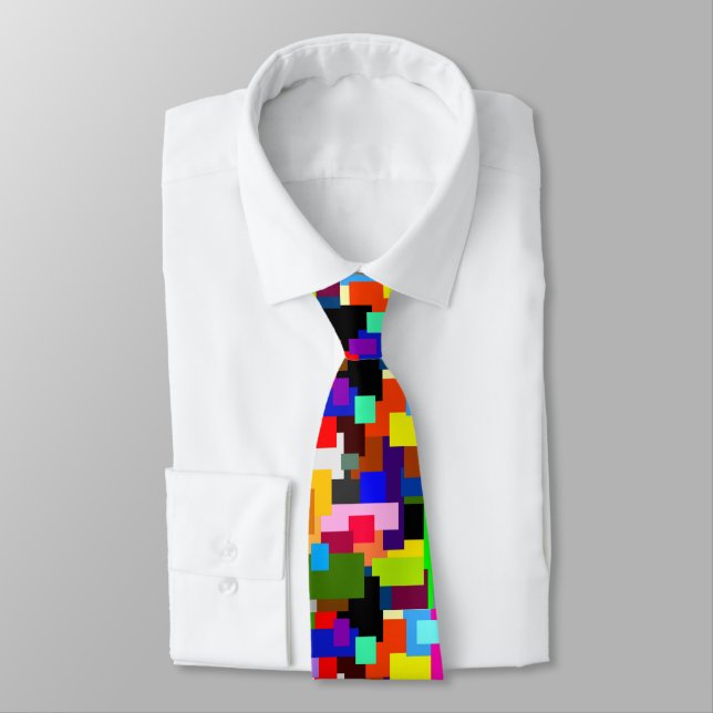 Colorful Patchwork Layers Modern Abstract Neck Tie (Tied)