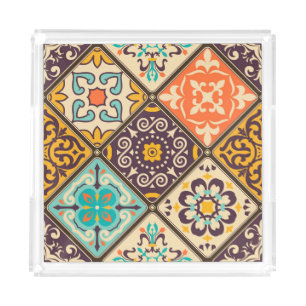Colorful Patchwork: Majolica Tile Design Acrylic Tray