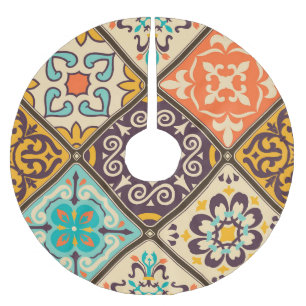 Colorful Patchwork: Majolica Tile Design Brushed Polyester Tree Skirt