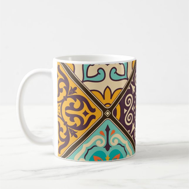 Colorful Patchwork: Majolica Tile Design Coffee Mug (Left)