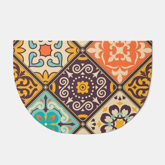 Colorful Patchwork: Majolica Tile Design Doormat (Front)