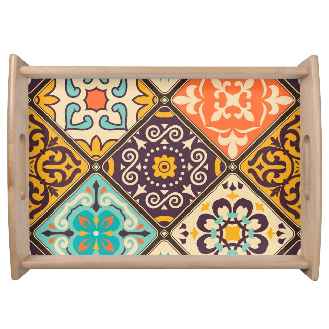 Colorful Patchwork: Majolica Tile Design Serving Tray (Front)
